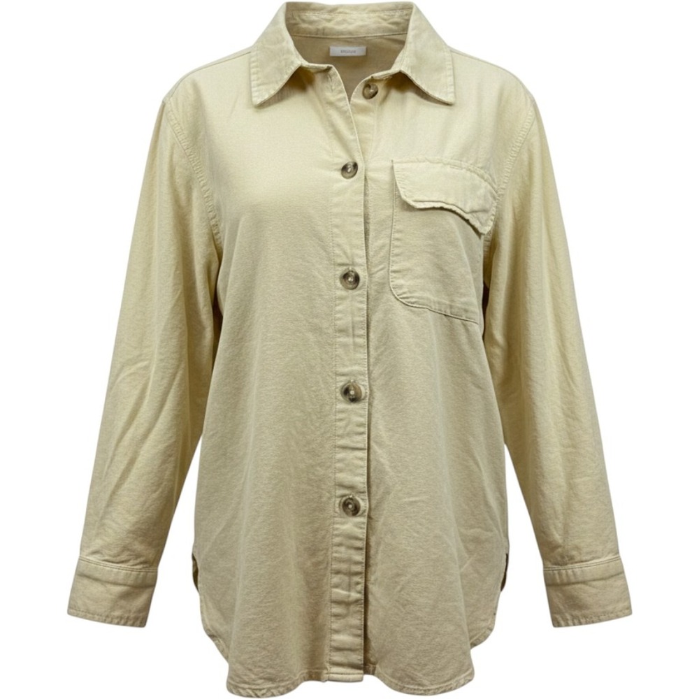 H&M Linen Button Down Oversized Shirt XS Yellow Beige Long Sleeve Pocket Top
